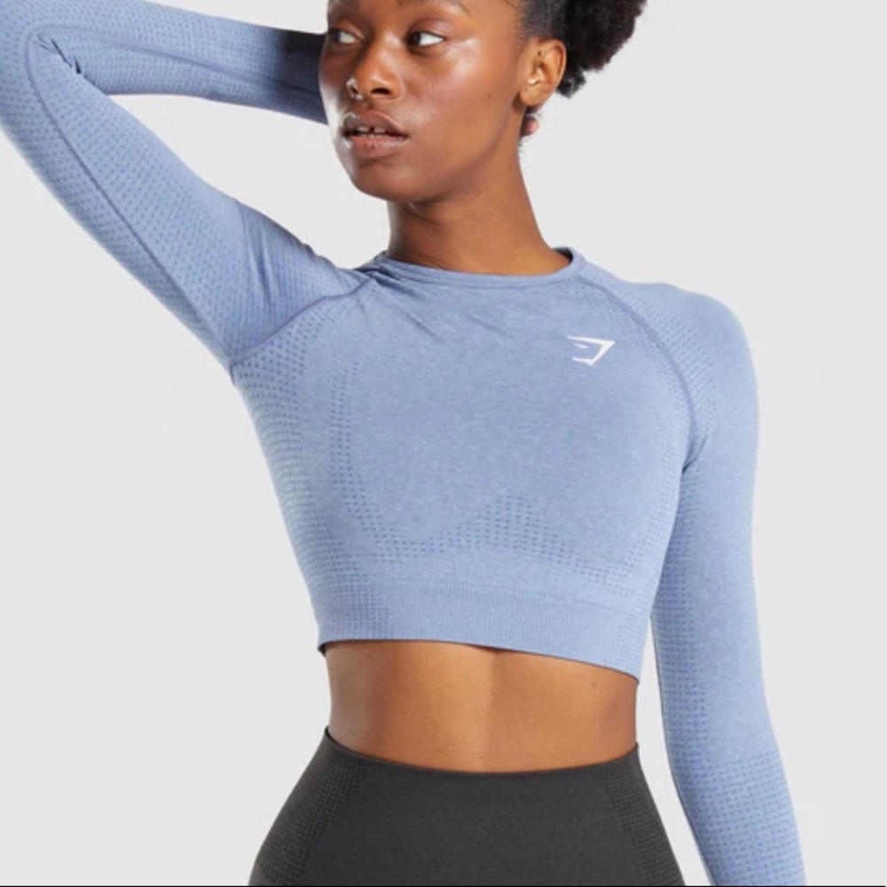 Gymshark Vital Seamless 2.0 Long Sleeve Crop Top in Blue Marl
